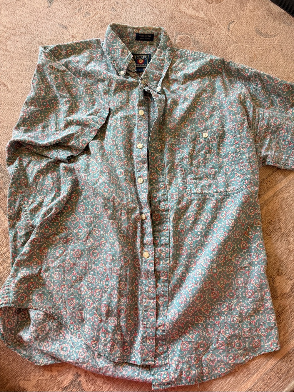 Vintage Ralph Lauren Chaps Teal and Pink Paisley Cotton Shirt